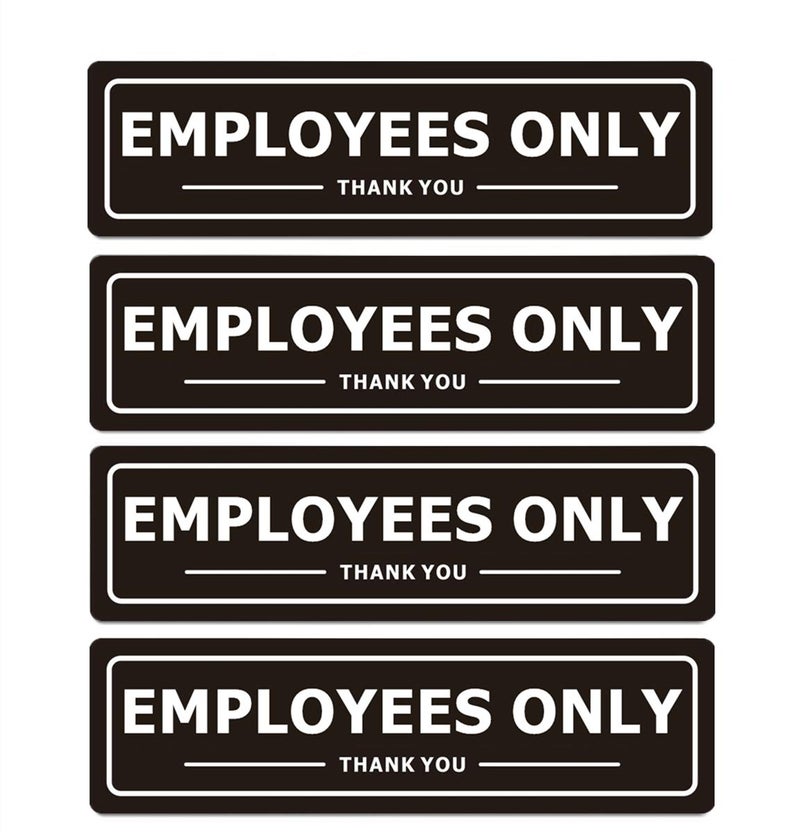 MongFun Employees Only Sign for Office Business Door Aluminum Metal Black White Signs for Store Company Restaurant Restroom Wall Entrance With Self Adhesive (Pack of 4, Black 7x2 inches) - Image 1